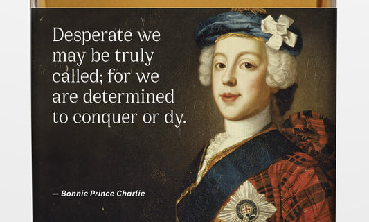 Bonnie Prince Charlie label with quote and painting from national galleries of scotland