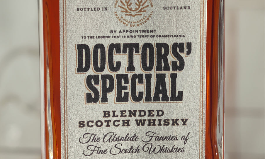 Doctors' Special blended scotch whisky label close up image