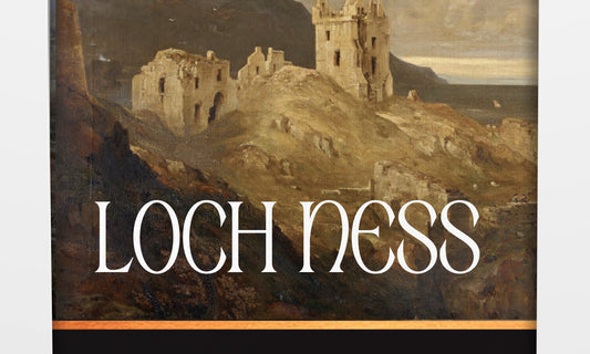 Lochness label with painting of Loch Ness and Urquhart castle